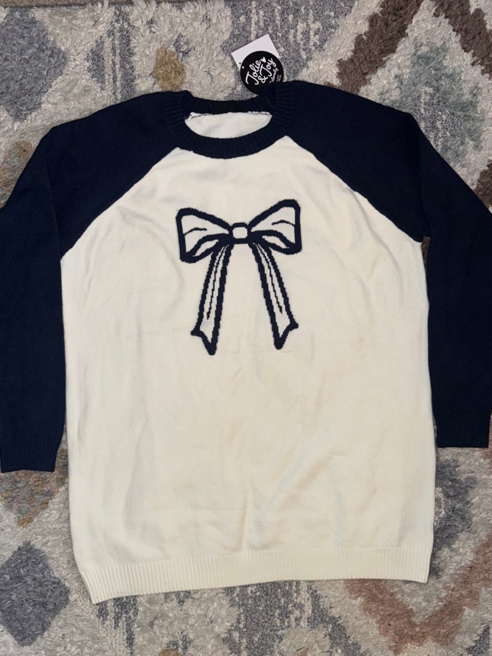 Jolie & Joy Mayer Cream and Navy Bow Pullover Sweater